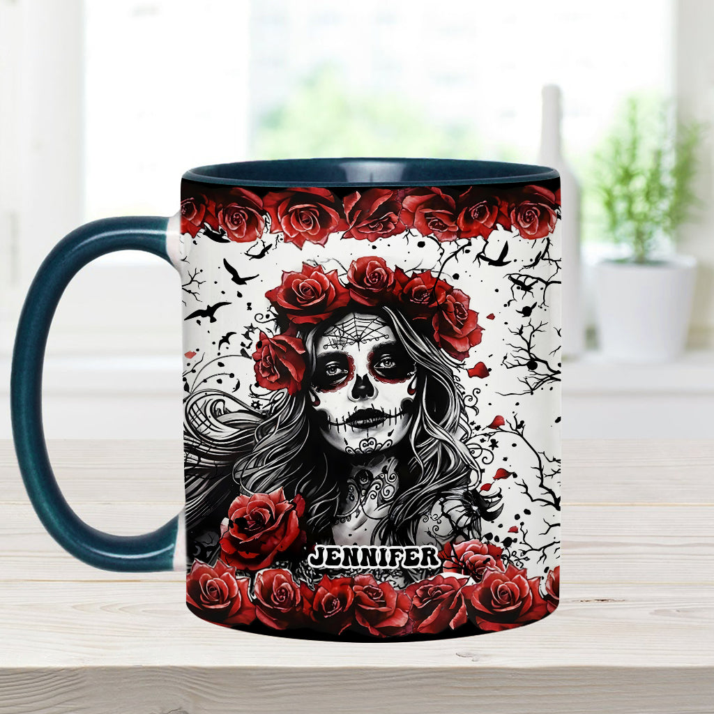 Skull And Red Roses - Personalized Skull Accent Mug