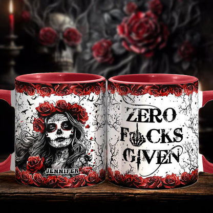 Skull And Red Roses - Personalized Skull Accent Mug