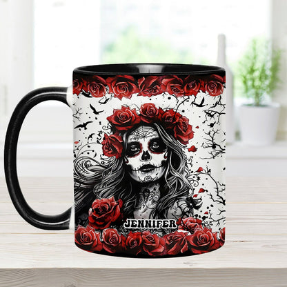 Skull And Red Roses - Personalized Skull Accent Mug