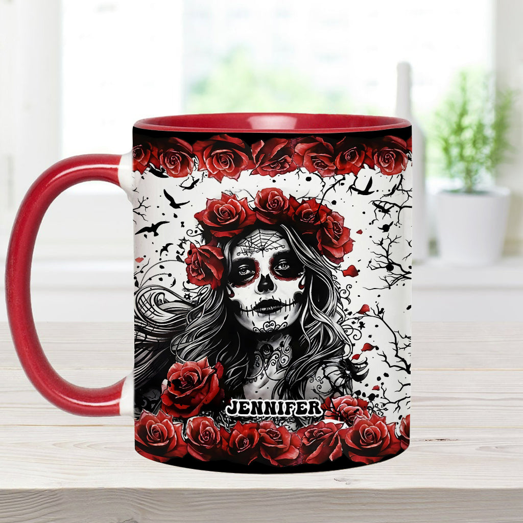 Skull And Red Roses - Personalized Skull Accent Mug