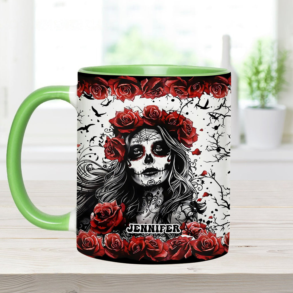 Skull And Red Roses - Personalized Skull Accent Mug