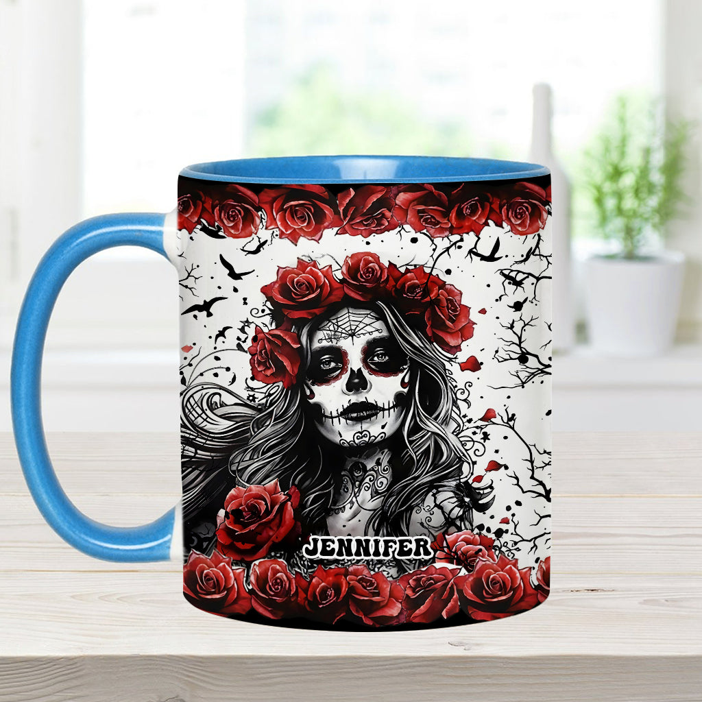 Skull And Red Roses - Personalized Skull Accent Mug