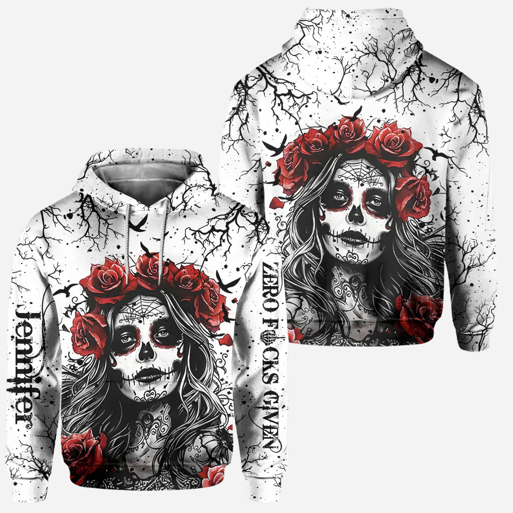 Skull And Red Roses - Personalized Skull Hoodie and Leggings
