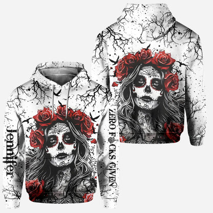 Skull And Red Roses - Personalized Skull Hoodie and Leggings