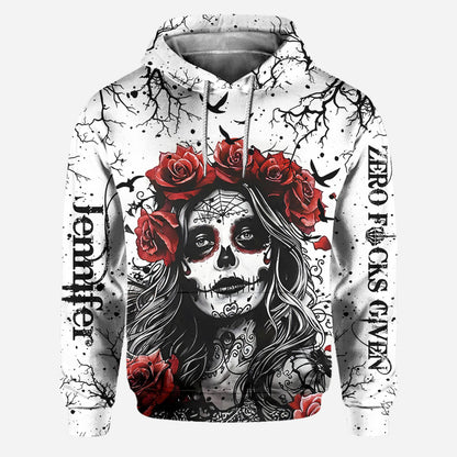 Skull And Red Roses - Personalized Skull Hoodie and Leggings