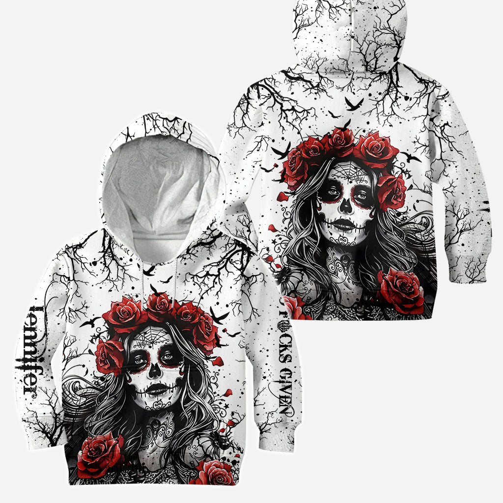 Skull And Red Roses - Personalized Skull Hoodie and Leggings