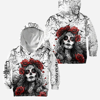 Skull And Red Roses - Personalized Skull Hoodie and Leggings