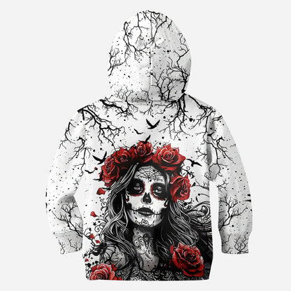 Skull And Red Roses - Personalized Skull Hoodie and Leggings