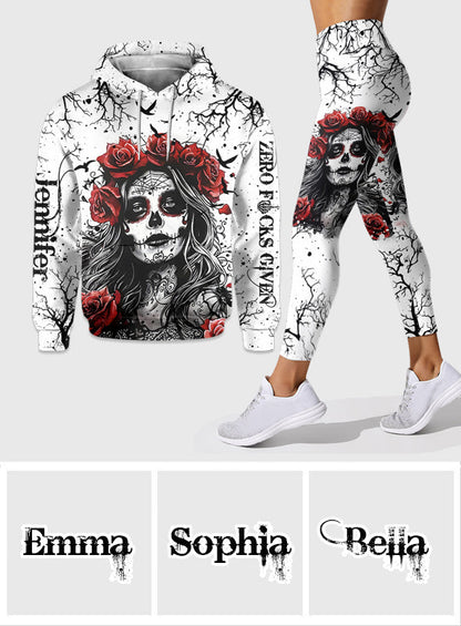 Skull And Red Roses - Personalized Skull Hoodie and Leggings