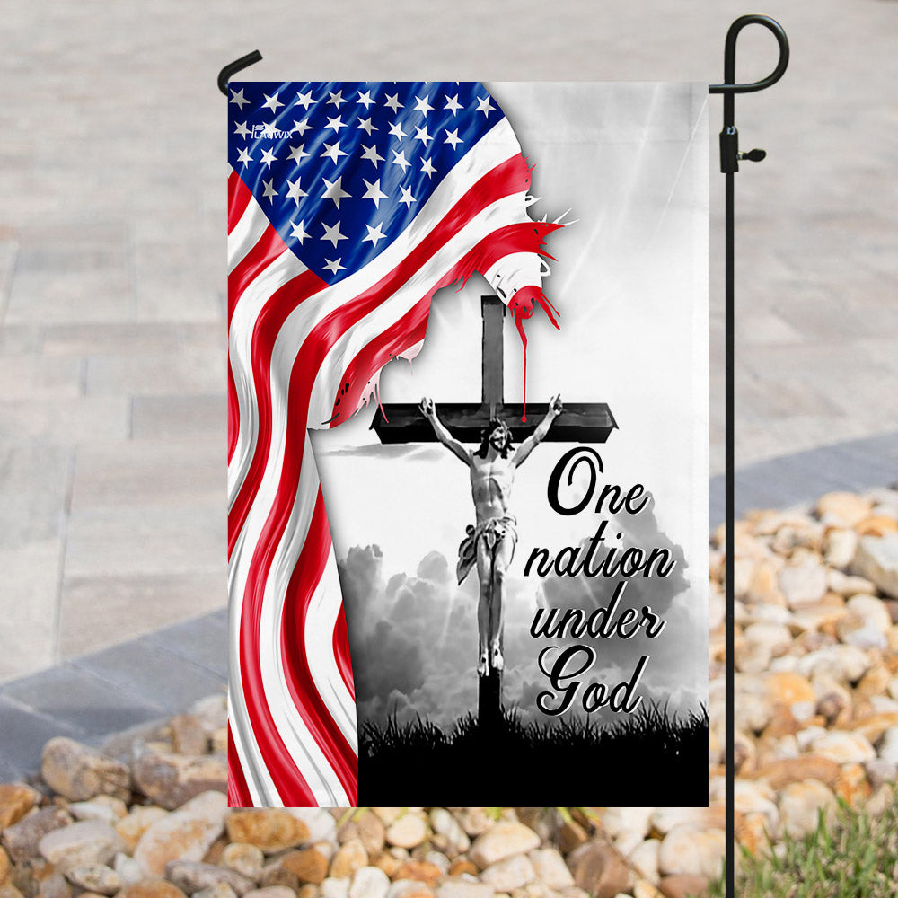 One Nation Under God. Jesus Christian Cross American Flag