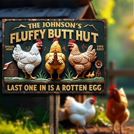 Fluffy Butt Hut - Personalized Chicken Rectangle Metal Sign