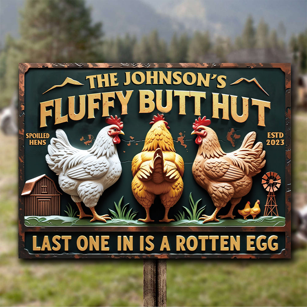 Fluffy Butt Hut - Personalized Chicken Rectangle Metal Sign