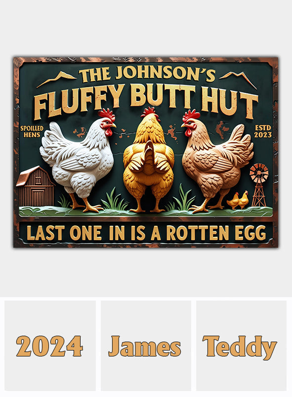 Fluffy Butt Hut - Personalized Chicken Rectangle Metal Sign