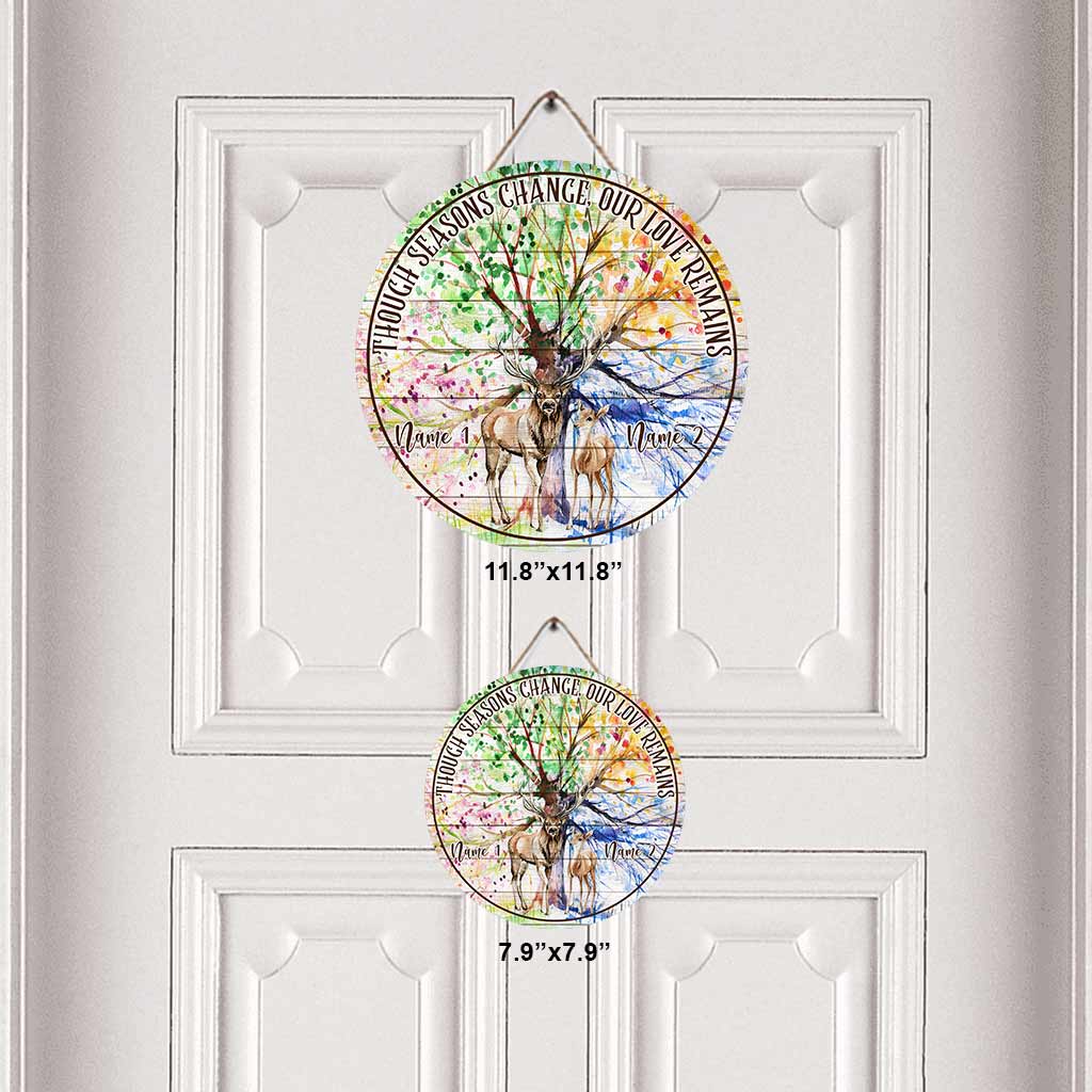 Though Seasons Change - Personalized Couple Hunting Round Wood Sign