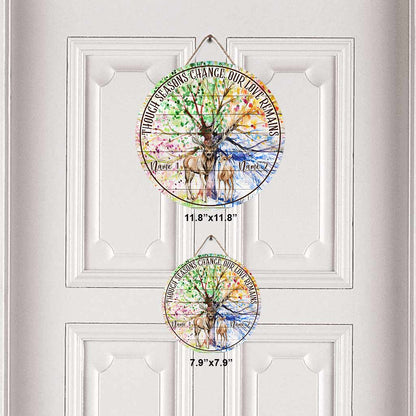 Though Seasons Change - Personalized Couple Hunting Round Wood Sign