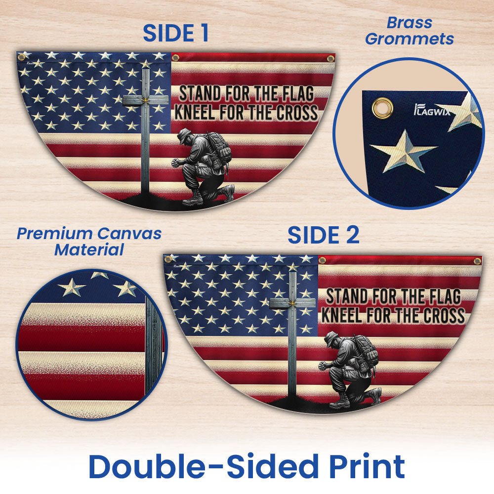 Veteran Kneeling Christ Cross American Non-Pleated Fan Flag MLN2609FL