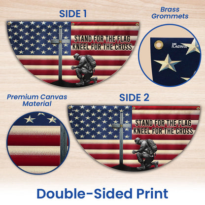 Veteran Kneeling Christ Cross American Non-Pleated Fan Flag MLN2609FL