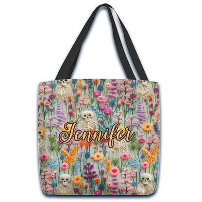 Floral Skeleton - Personalized Skull Tote Bag
