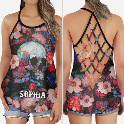 Floral Skull - Personalized Skull Cross Tank Top