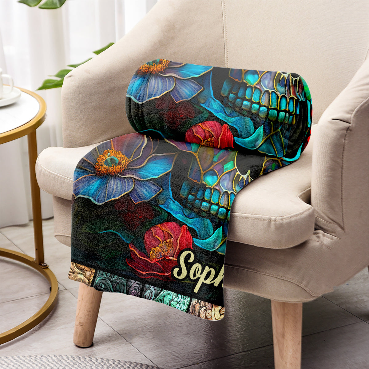 Floral Skull - Personalized Skull Blanket
