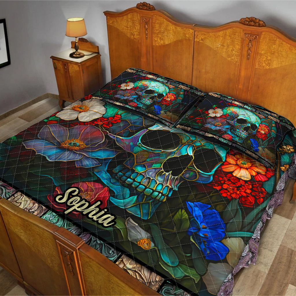 Floral Skull - Personalized Skull Quilt Set