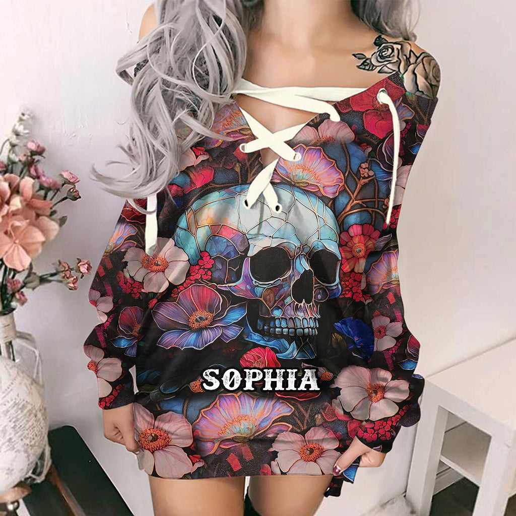 Floral Skull - Personalized Skull Off Shoulder Dress