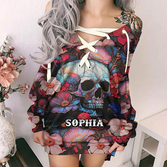Floral Skull - Personalized Skull Off Shoulder Dress