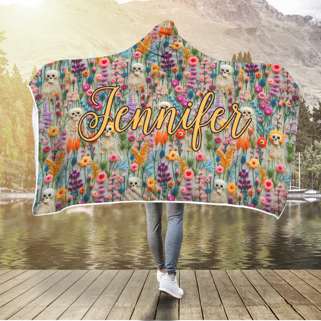 Floral Skeleton - Personalized Skull Hooded Blanket