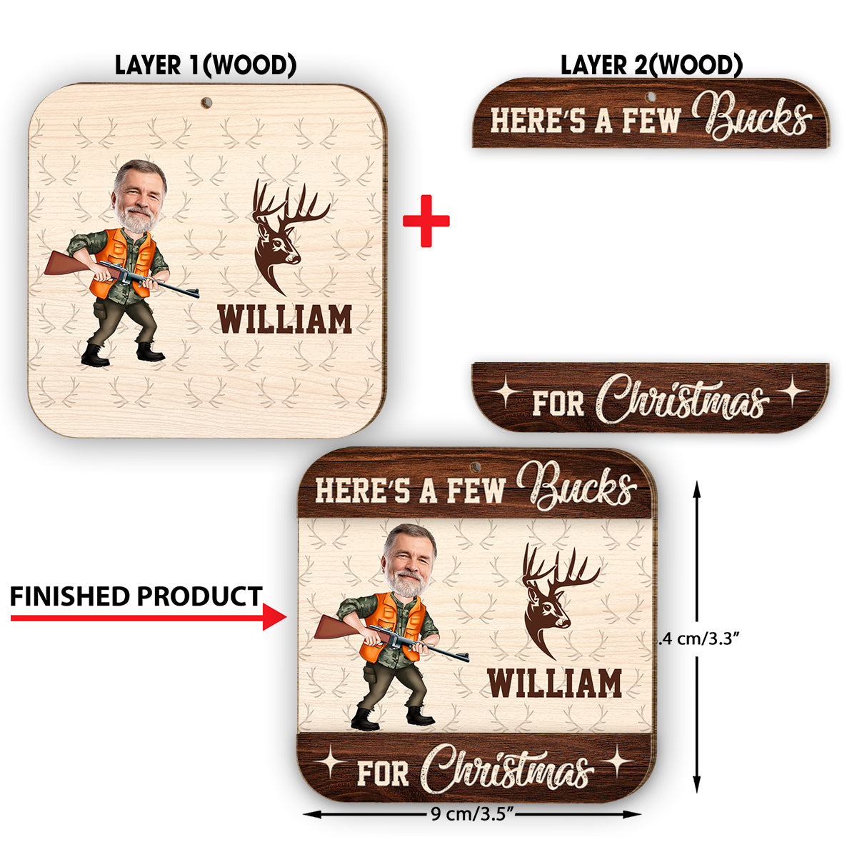 Here’s A Few Bucks For Christmas - Personalized Hunting 2 Layered Piece Ornament