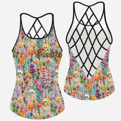 Floral Skeleton - Personalized Skull Cross Tank Top