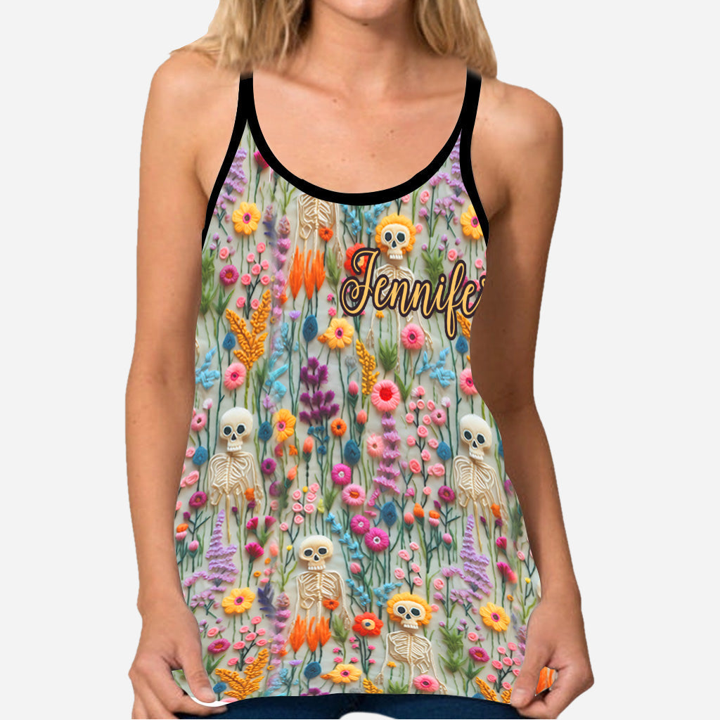Floral Skeleton - Personalized Skull Cross Tank Top