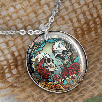 From Our First Kiss - Skull gift for girlfriend, husband, boyfriend, wife - Personalized Round Pendant Necklace
