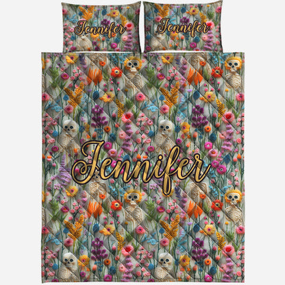 Floral Skeleton - Personalized Skull Quilt Set