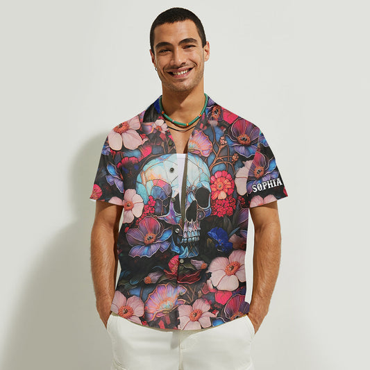 Floral Skull - Personalized Skull Hawaiian Shirt