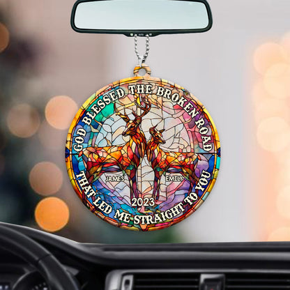 God Blessed The Broken Road - Personalized Hunting Car Ornament