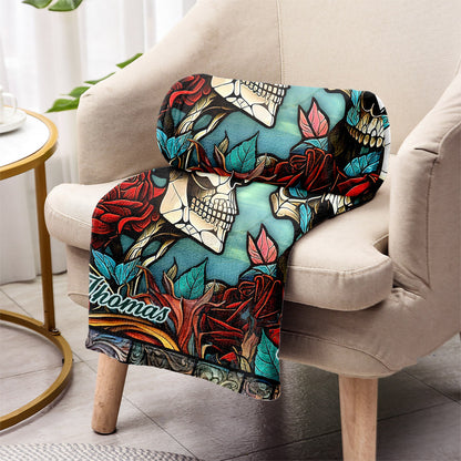 Skull Couple - Skull gift for husband, wife, boyfriend, girlfriend - Personalized Blanket