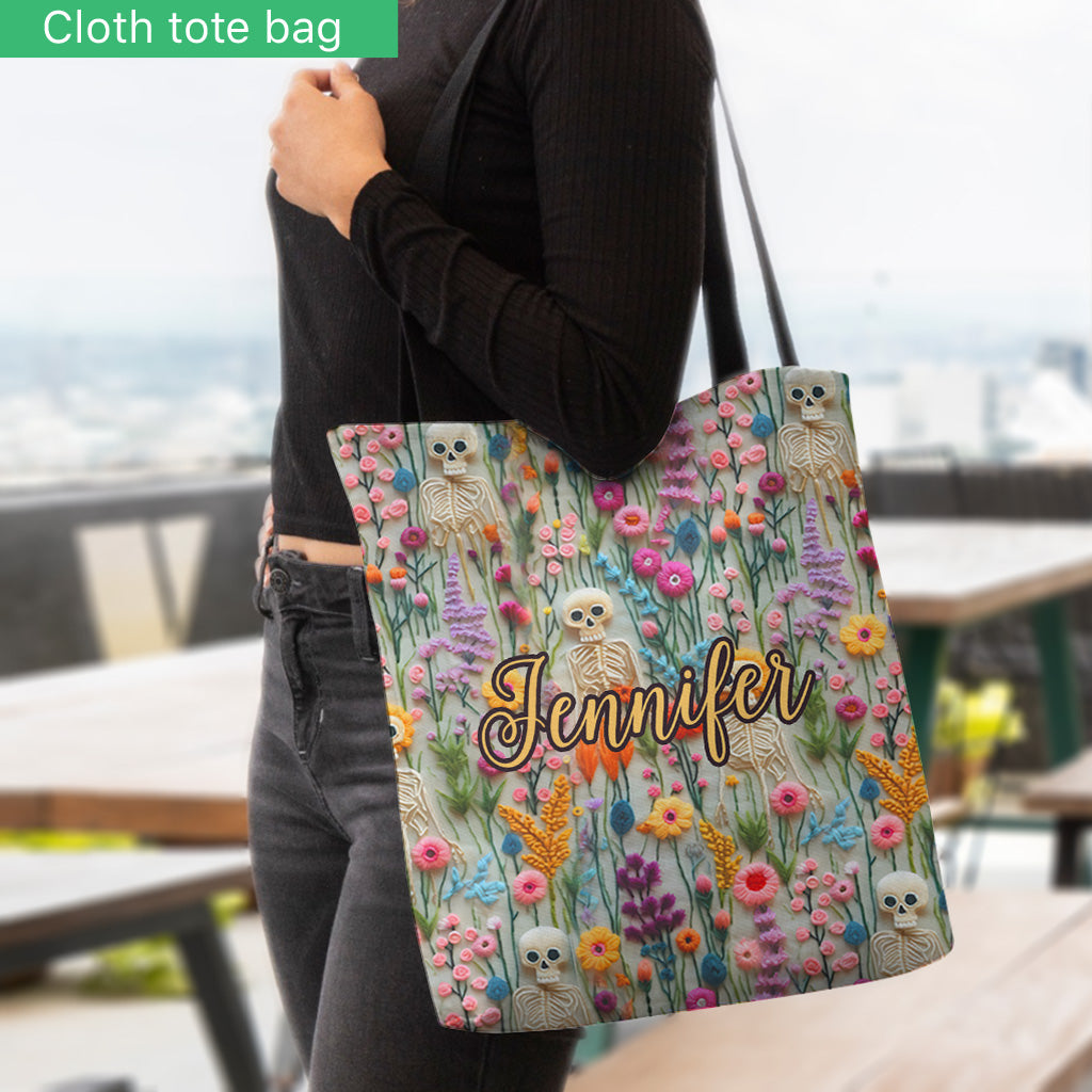 Floral Skeleton - Personalized Skull Tote Bag