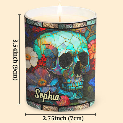 Floral Skull - Personalized Skull Candle With Wooden Lid