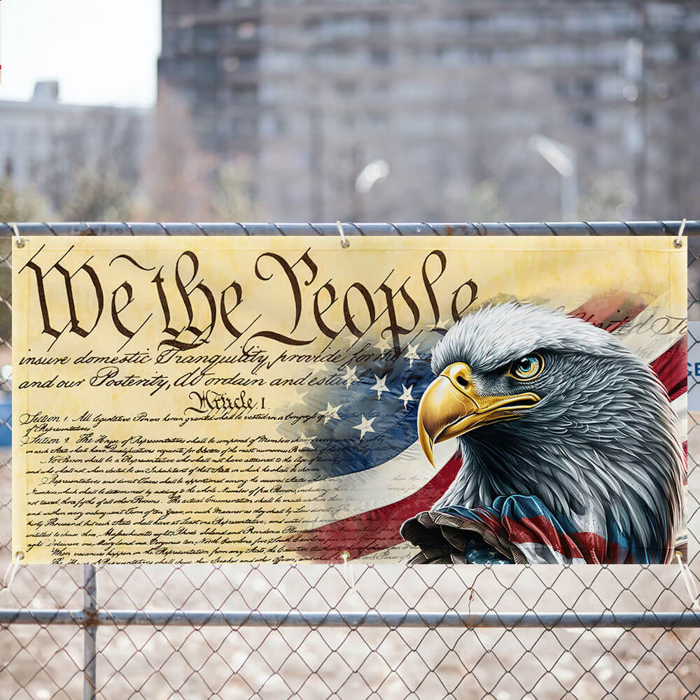 We The People. Patriotic American Eagle Fence Banner TPT780FB