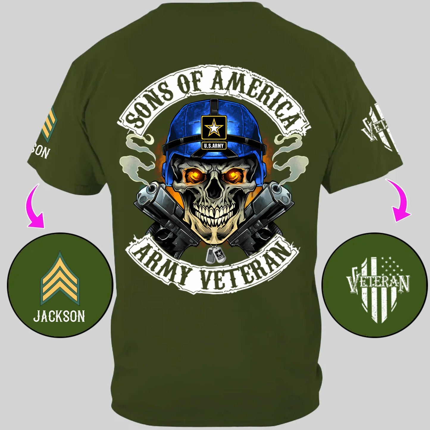 Skull Sons Of America US Army Veteran - Personalized Clothes For Soldier