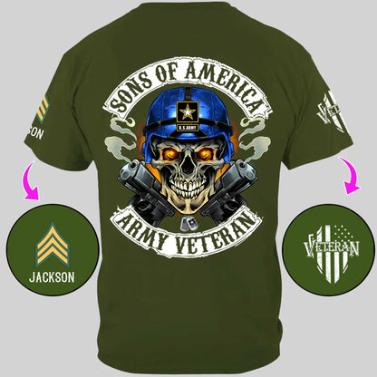 Skull Sons Of America US Army Veteran - Personalized Clothes For Soldier