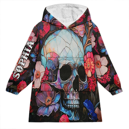 Floral Skull - Personalized Skull Blanket Hoodie