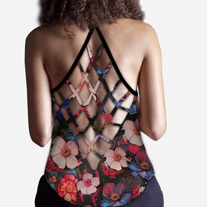 Floral Skull - Personalized Skull Cross Tank Top