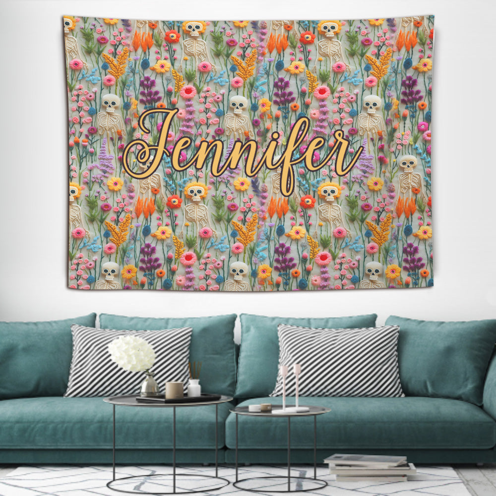 Floral Skeleton - Personalized Skull Wall Tapestry