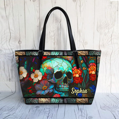 Floral Skull - Personalized Skull Leather Bag