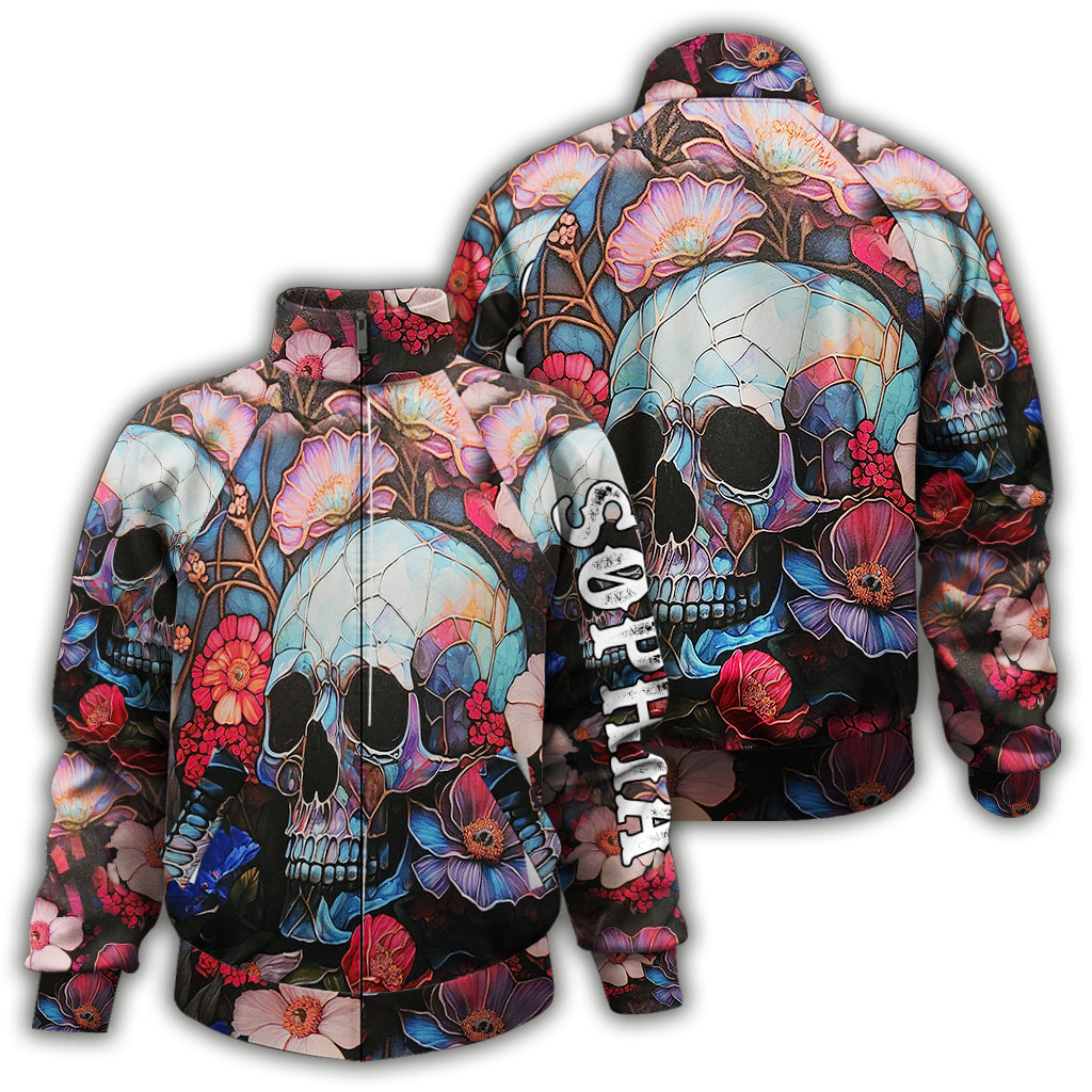 Floral Skull - Personalized Skull Zip Jacket