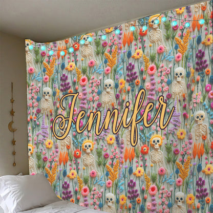 Floral Skeleton - Personalized Skull Wall Tapestry