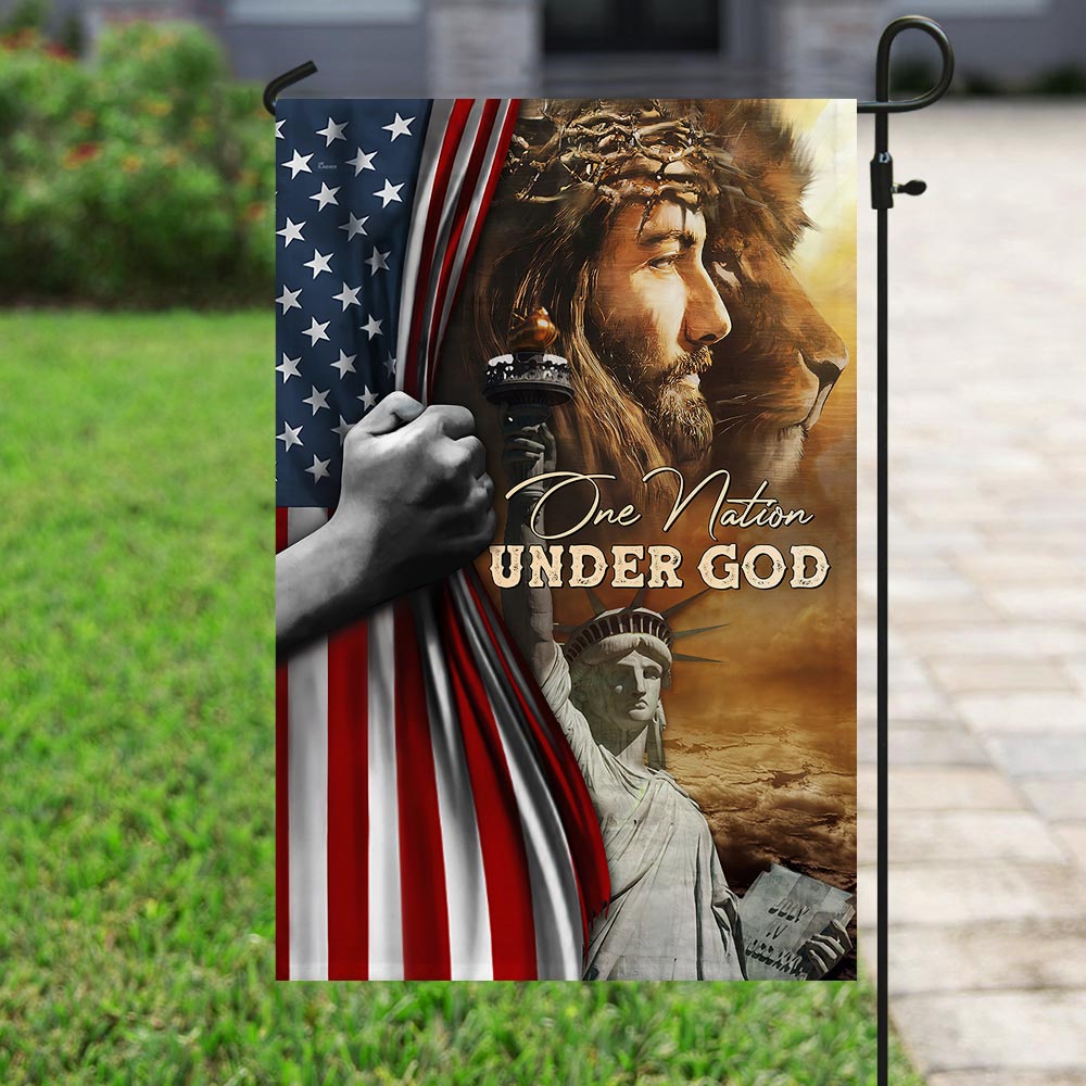 One Nation Under God Jesus Lion American Flag