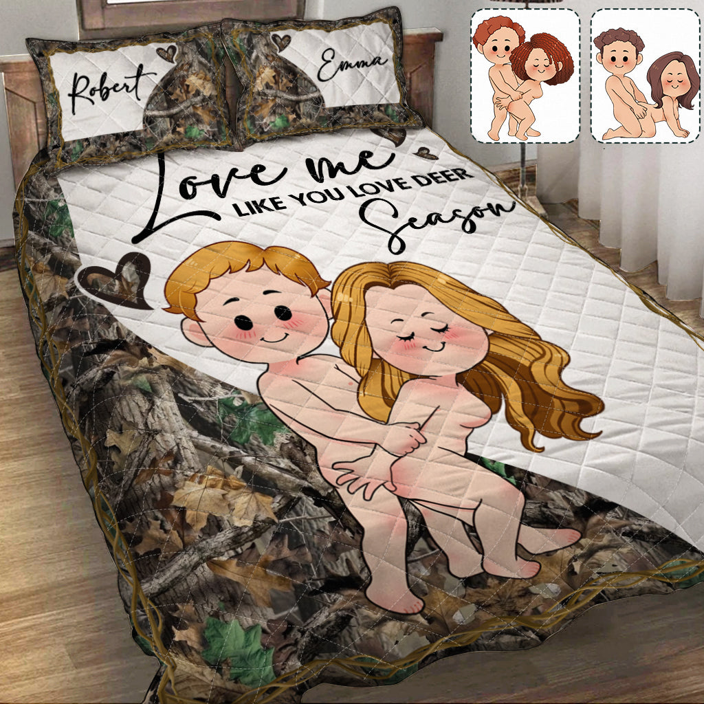 Love Me Like You Love Deer Season - Personalized Hunting Quilt Set