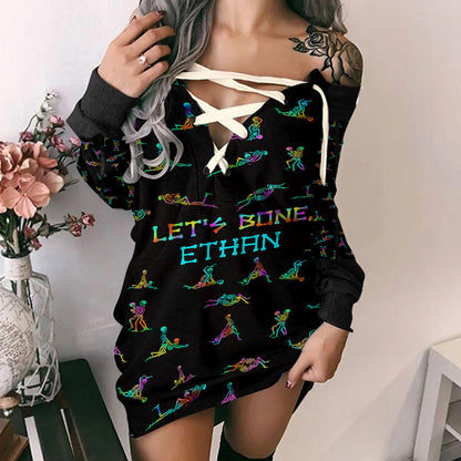 Let's Bone - Personalized Skull Off Shoulder Long Sleeve Dress